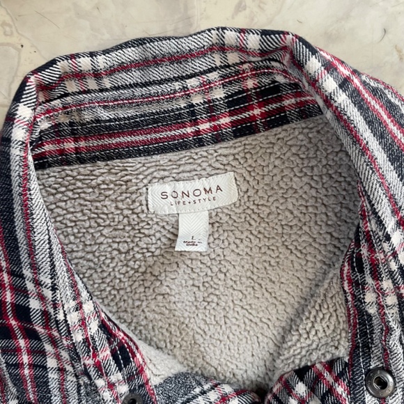 Sonoma Mens Snap Front Plaid Faux Sherpa Lined Jacket - Picture 3 of 7